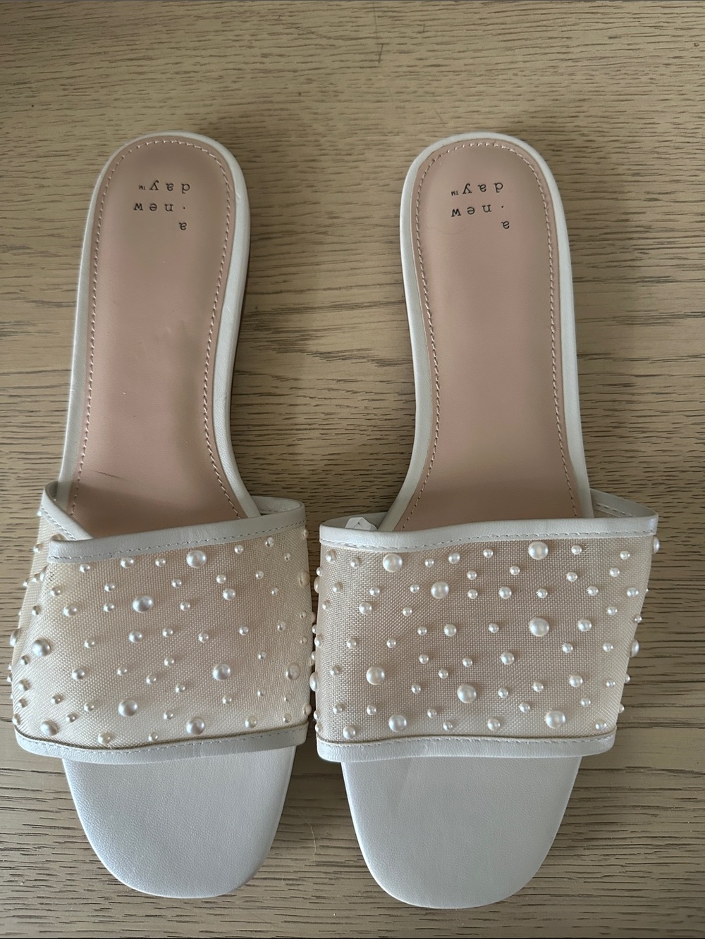 a new day Cream Pearl-Studded Slide Mules